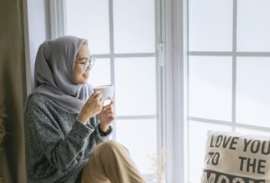 Women sipping morning coffee